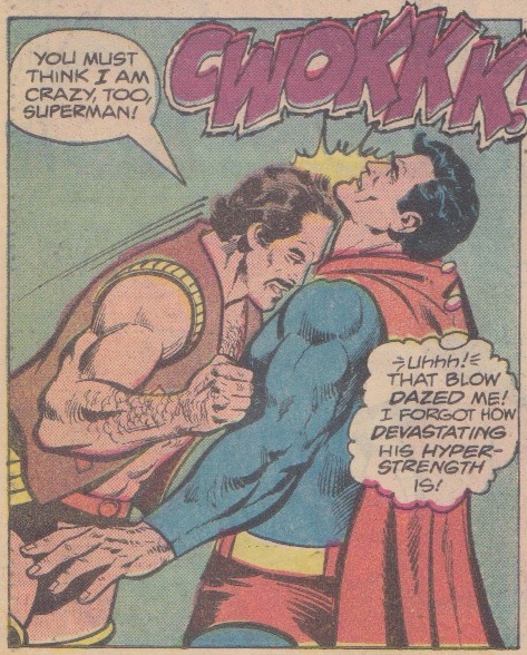 Superman gets head-butted. Superman gets head-butted.