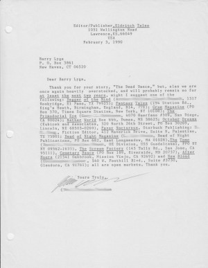 Eldritch Tales rejection letter Eldritch Tales rejection letter