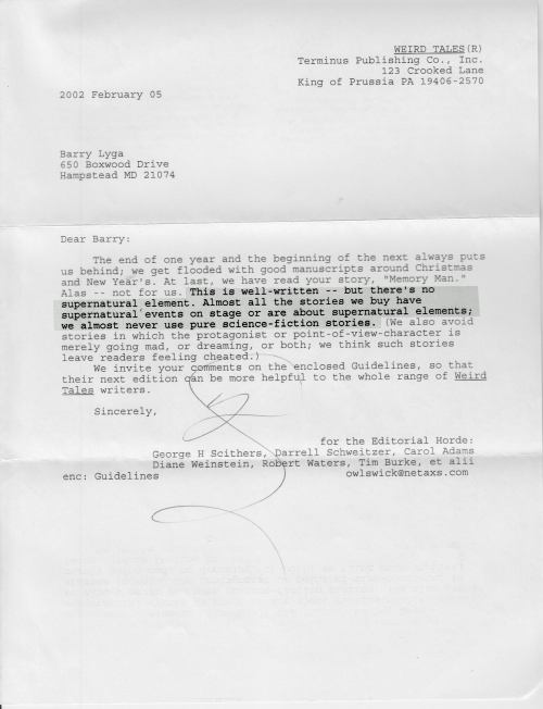 Weird Tales Rejection #2