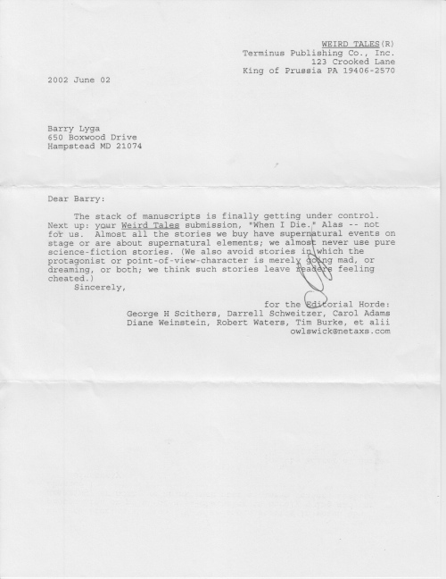 Weird Tales rejection