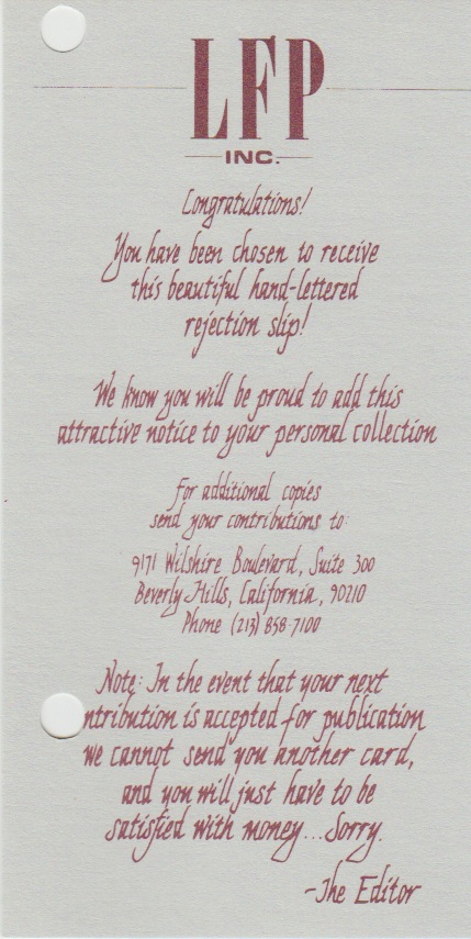 Hustler rejection slip